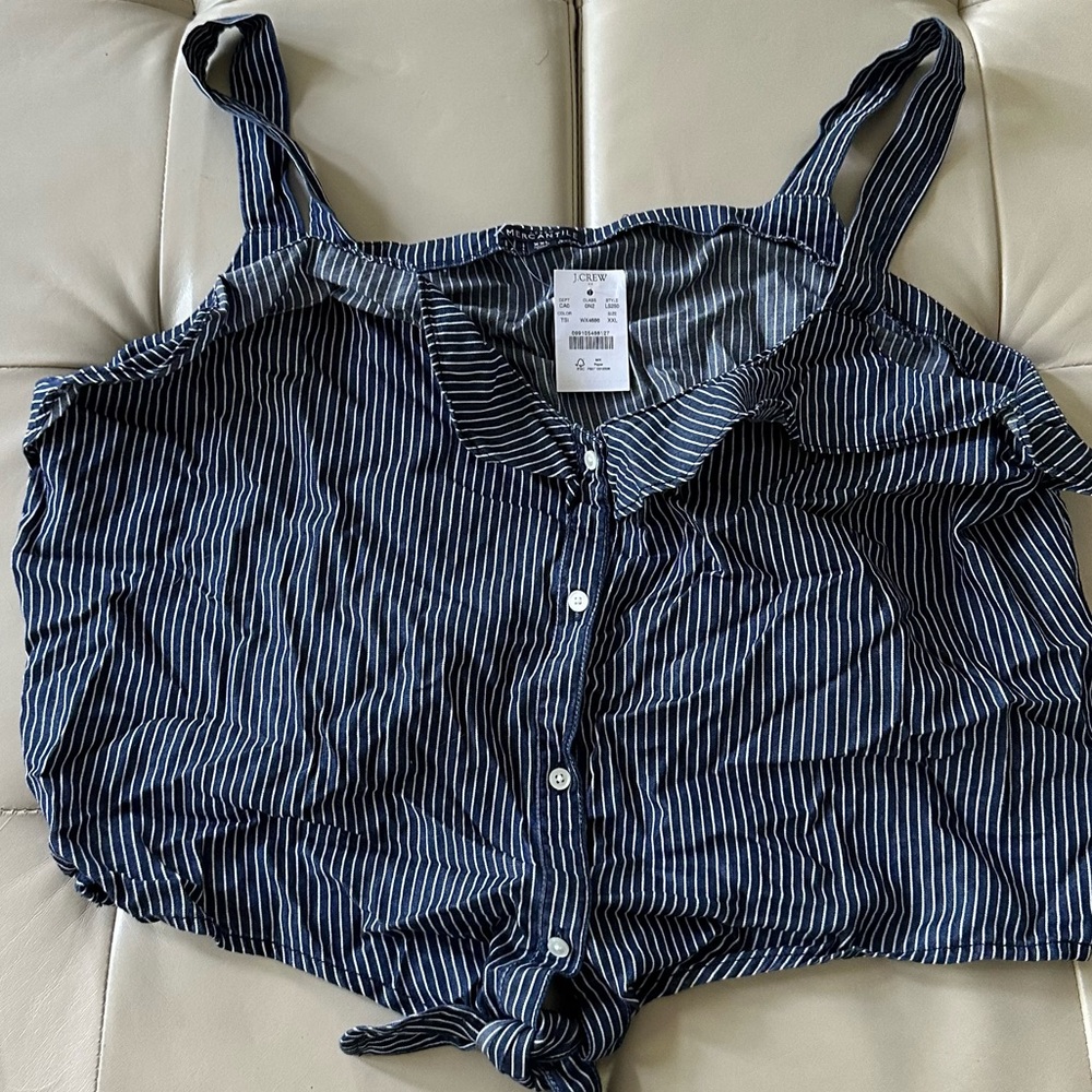 J. Crew White and Blue Sleeveless Crop Tank Top